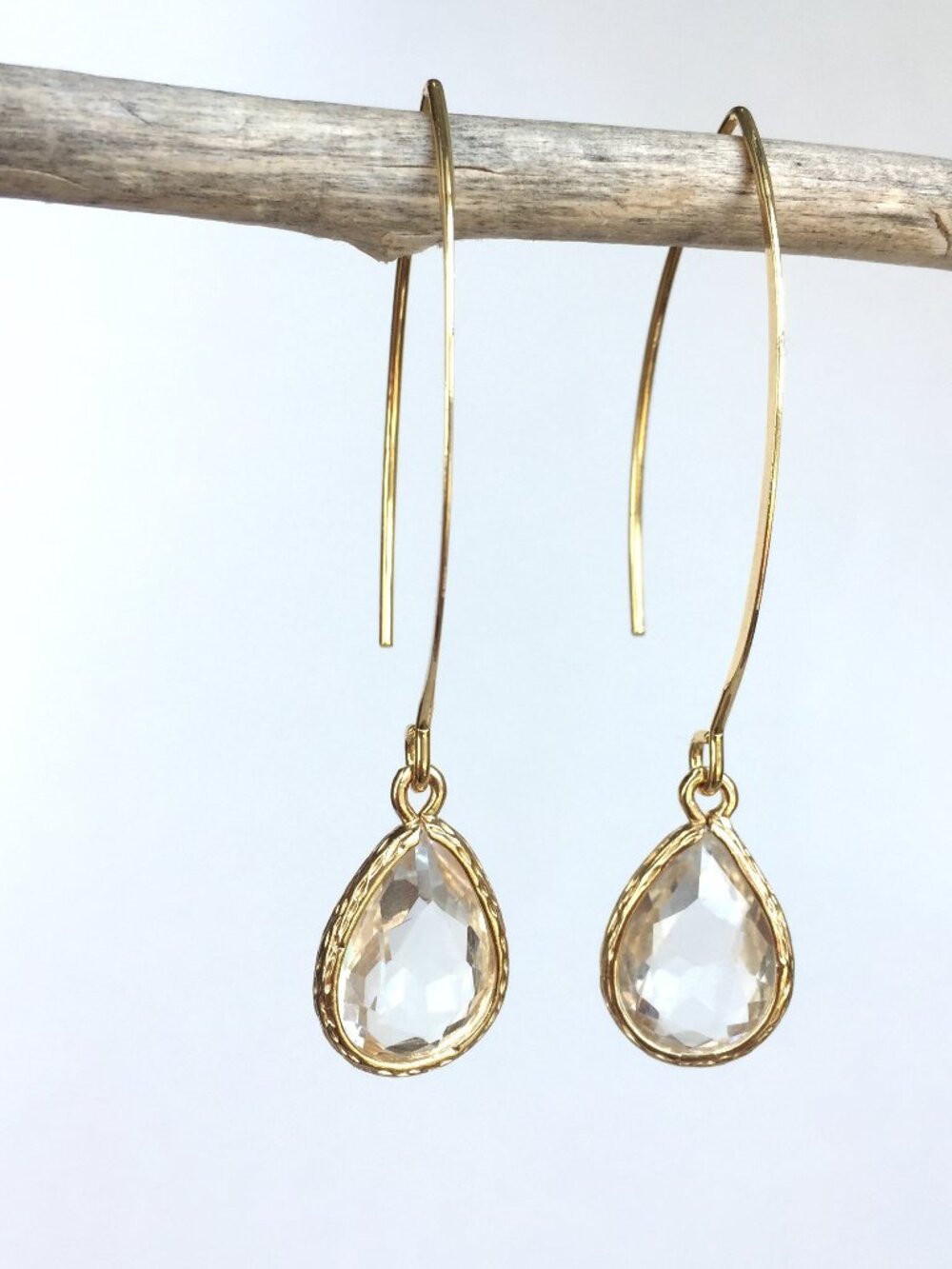 Long hook Clear Crystal drop Earrings
